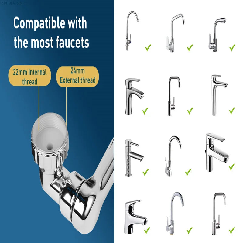 Dual Mode 1440° Rotation Faucet Aerator Splash Kitchen Tap Extend Water Nozzle Faucet 22/24mm Adaptor Faucet Bubbler Robotic Arm