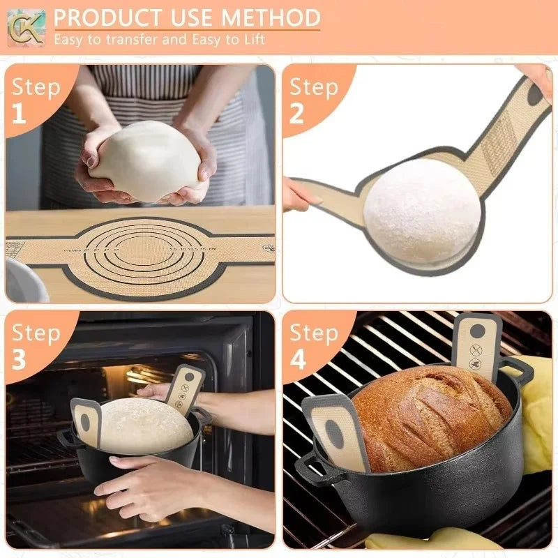 Silicone Bread Sling Dutch Oven Liner Non-Stick Easy Clean Reusable Bread Baking Mat Easy to Transfer Sourdough Bread