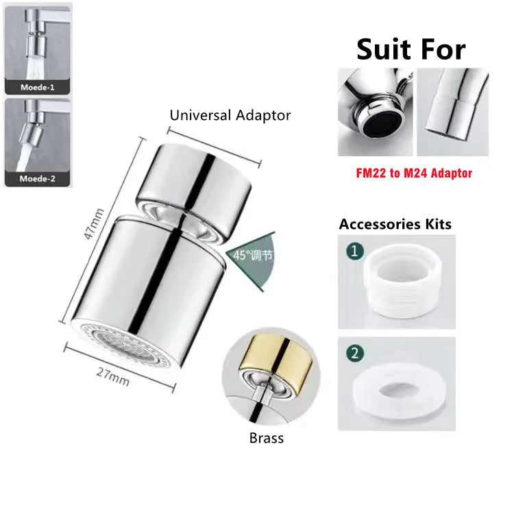 Dual Mode 1440° Rotation Faucet Aerator Splash Kitchen Tap Extend Water Nozzle Faucet 22/24mm Adaptor Faucet Bubbler Robotic Arm