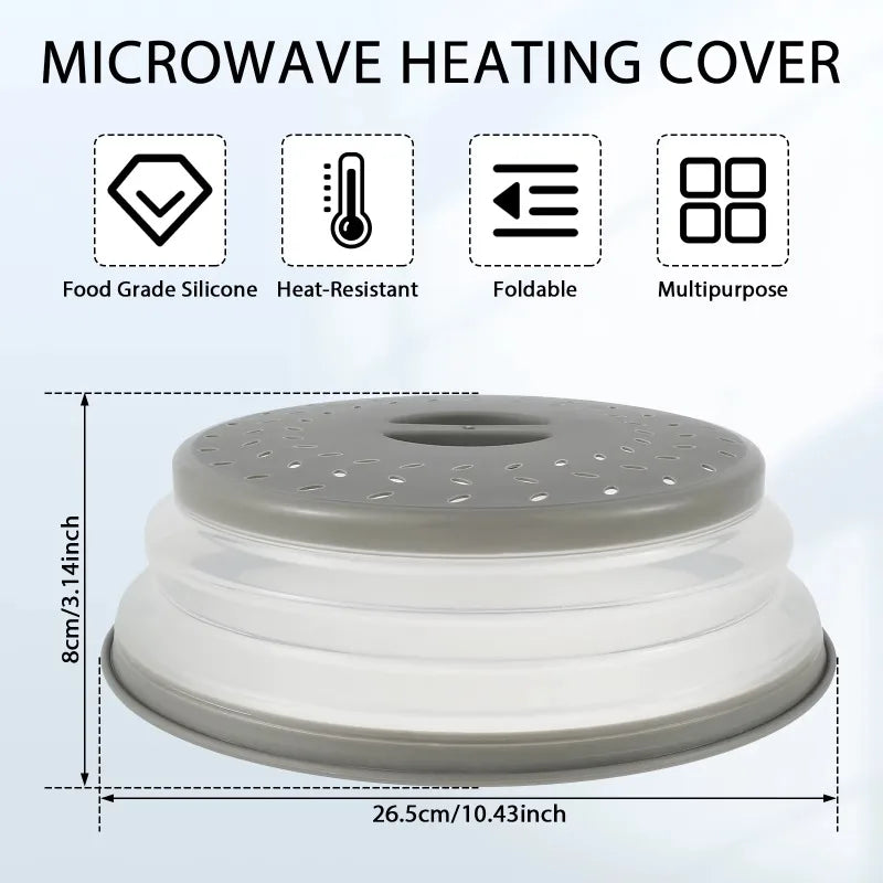 Microwave Splatter Cover Collapsible with Handle Multi Functional Microwave Plate Cover Free Dishwasher-Safe