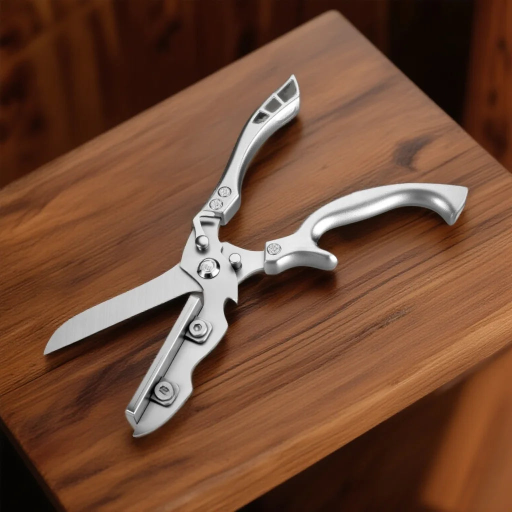 2-in-1 Cutting Board Scissors with Lock - Flat Stainless Steel Surface, Heavy Duty for Chicken Bones Vegetables & BBQ