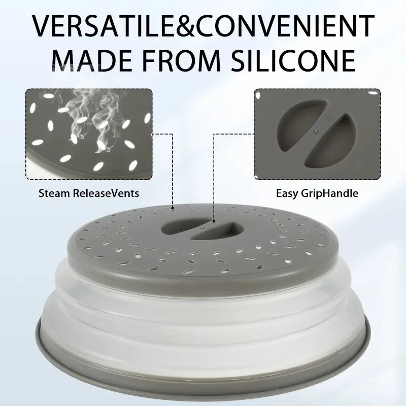 Microwave Splatter Cover Collapsible with Handle Multi Functional Microwave Plate Cover Free Dishwasher-Safe