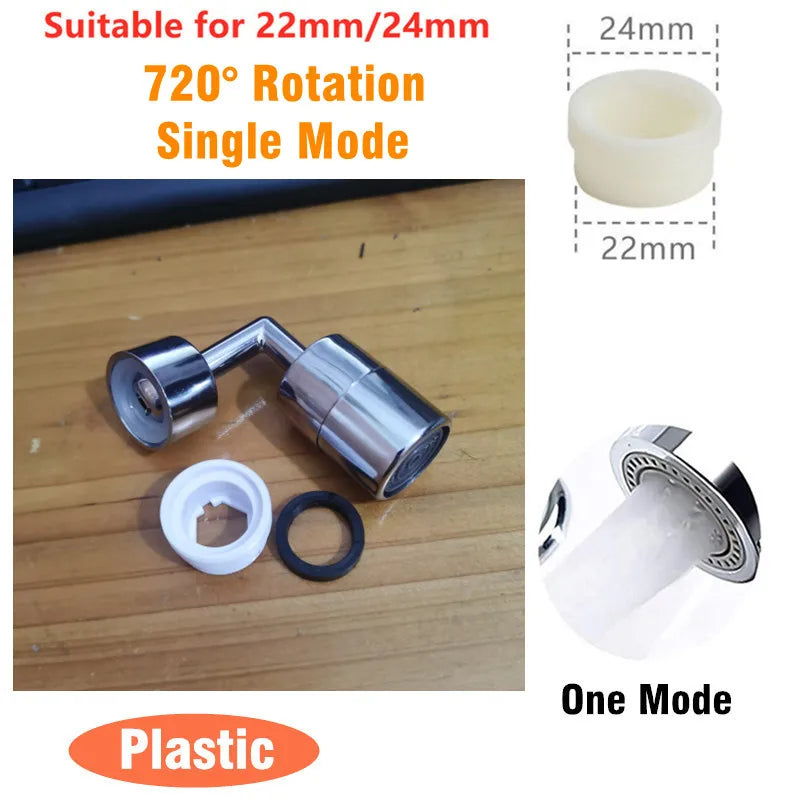 Dual Mode 1440° Rotation Faucet Aerator Splash Kitchen Tap Extend Water Nozzle Faucet 22/24mm Adaptor Faucet Bubbler Robotic Arm