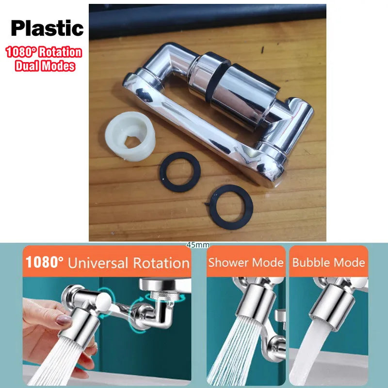 Dual Mode 1440° Rotation Faucet Aerator Splash Kitchen Tap Extend Water Nozzle Faucet 22/24mm Adaptor Faucet Bubbler Robotic Arm