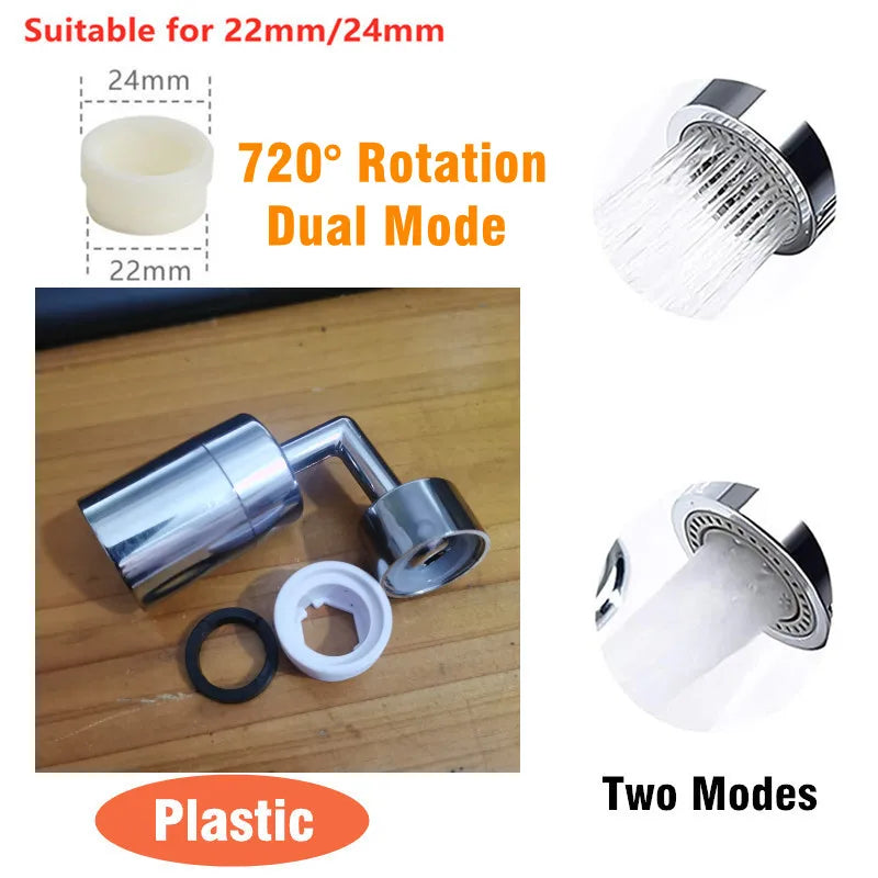 Dual Mode 1440° Rotation Faucet Aerator Splash Kitchen Tap Extend Water Nozzle Faucet 22/24mm Adaptor Faucet Bubbler Robotic Arm