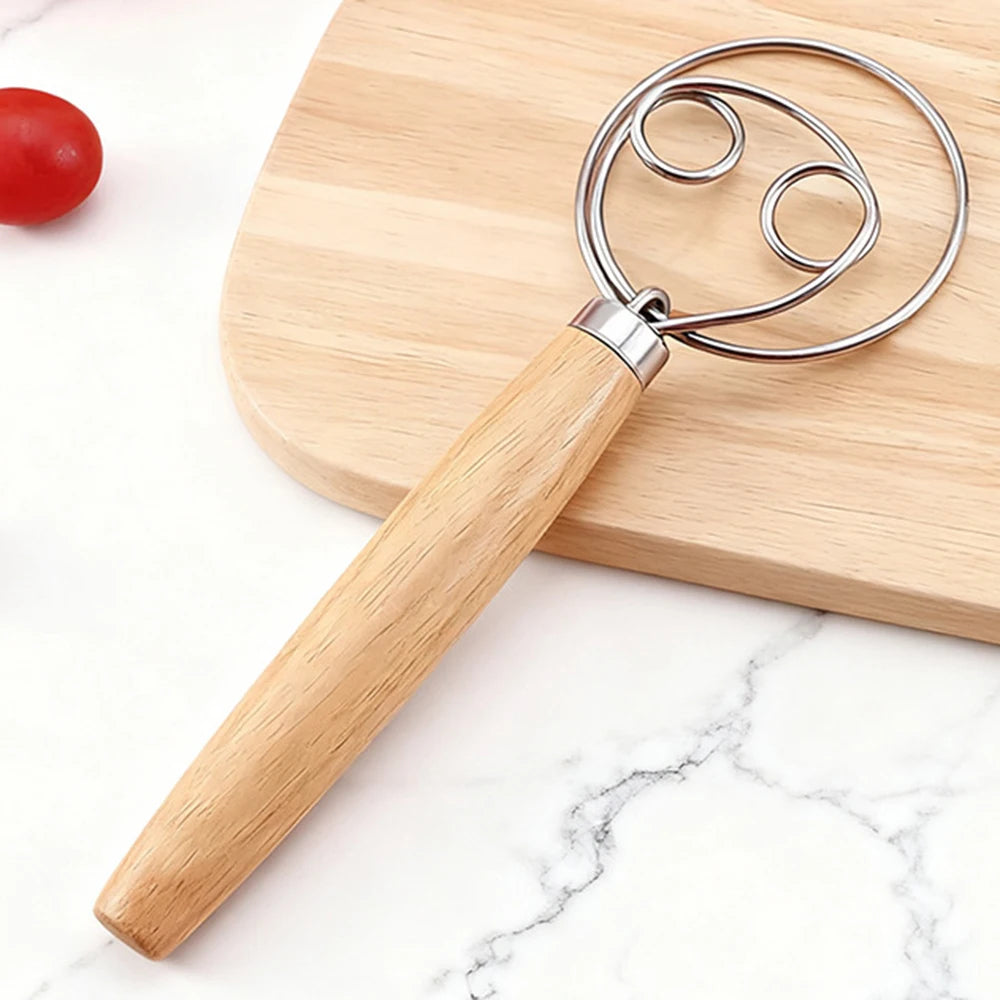 304 Stainless Steel Dough Whisk with Smooth Wooden Handle Sourdough & Bread Mixing 13 Inch Danish Dough Whisk Bread Tools