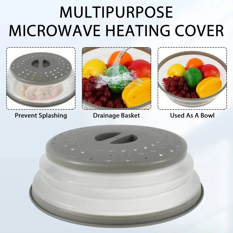 Microwave Splatter Cover Collapsible with Handle Multi Functional Microwave Plate Cover Free Dishwasher-Safe