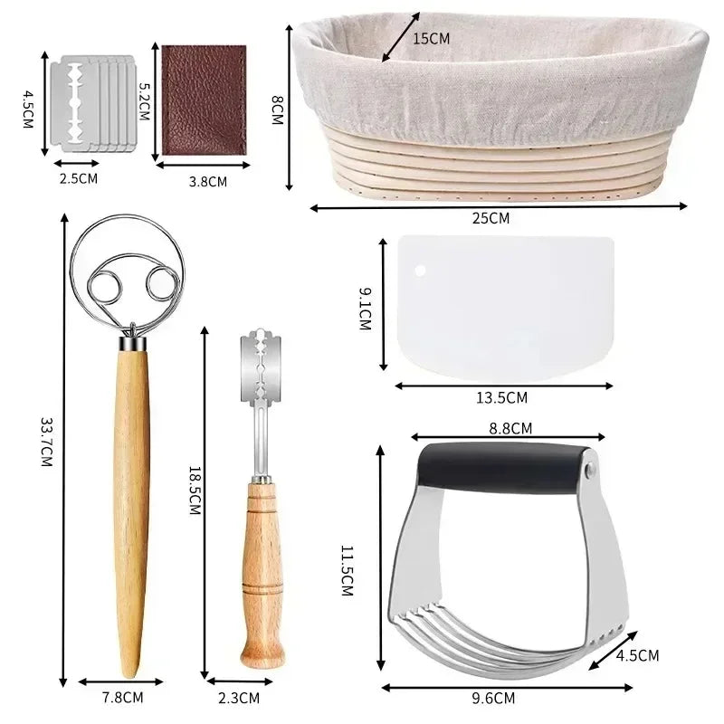Baking Tools Full Set Dough Fermentation Bread Proofing Basket with Linen Insert Professional Home Baker Sourdough Rattan Basket