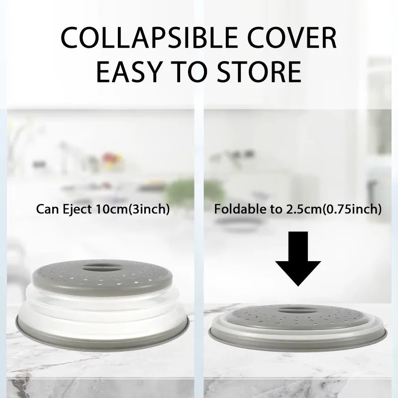 Microwave Splatter Cover Collapsible with Handle Multi Functional Microwave Plate Cover Free Dishwasher-Safe