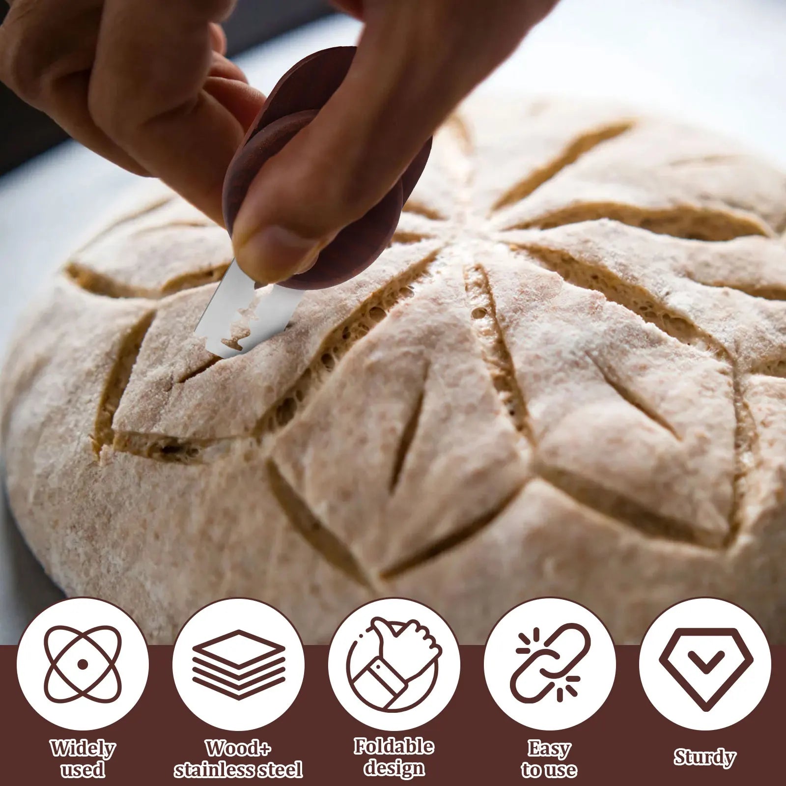 Dough Scoring Knife Stainless Steel Homemade Bread Lame Scoring Tool Foldable Sourdough Scorer with Replaceable Blade for Baking