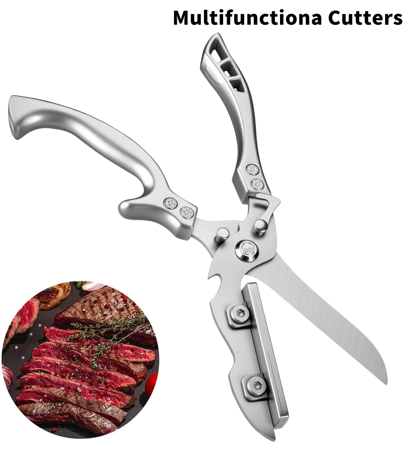 2-in-1 Cutting Board Scissors with Lock - Flat Stainless Steel Surface, Heavy Duty for Chicken Bones Vegetables & BBQ