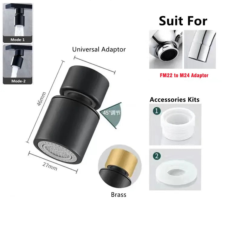 Dual Mode 1440° Rotation Faucet Aerator Splash Kitchen Tap Extend Water Nozzle Faucet 22/24mm Adaptor Faucet Bubbler Robotic Arm